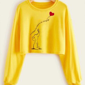SHEIN Yellow Elephant Print Crop Sweater